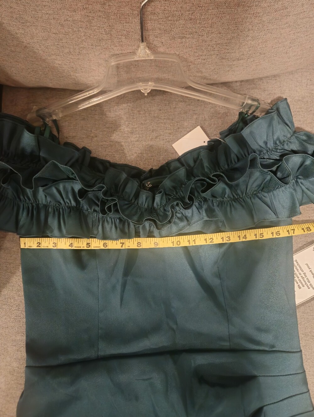 Xscape Teal Ruffled Off-Shoulder Satin Maxi Gown - Picture 7 of 9